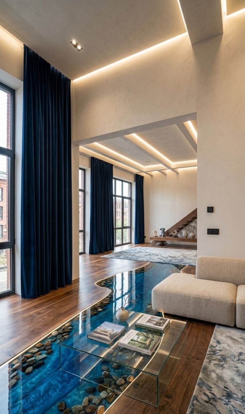 Before and after small living room makeover transformed into a luxury modern space with stylish furniture and elegant decor.