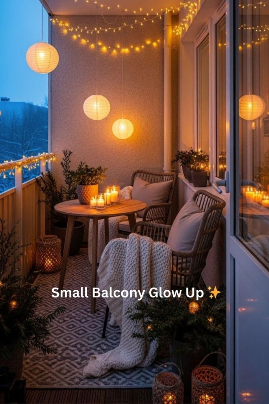 beautiful apartment balcony with cozy seating plants decorative lights and stylish modern small balcony decor inspiration